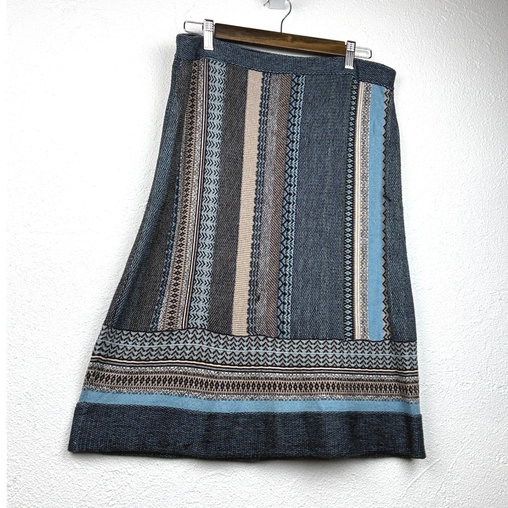 NIC + ZOE Blue Knit Skirt - M - Geometric Striped Boho Eclectic Artisan